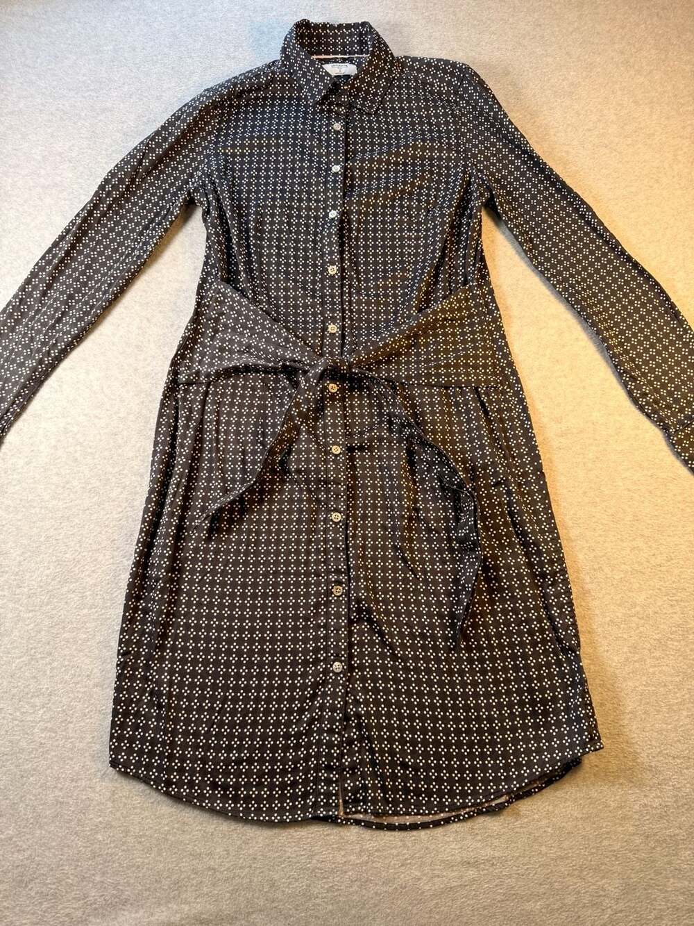 UNTUCKit For Her Mikael Black White Polka Dot Tie Waist Long Sleeve Dress Sz 2